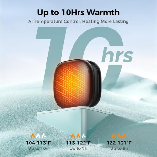 Pocket Size Hand Warmers Rechargeable 2 Pack, AI Smart Chips 3 Levels Heating Ultrathin Electric Handwarmers with 4000mAh, Portable Electric Hand Warm... - Image 5