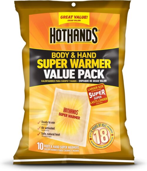 HotHands Body & Hand Super Warmers - Long Lasting Natural Odorless Air Activated Warmers - Up to 18 Hours of Heat - 10 Individual Warmers