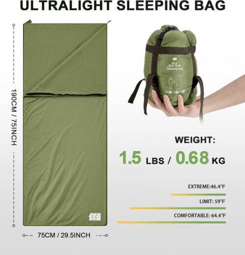 Ultralight Warm Weather Sleeping Bag - Portable, Waterproof, Compact Lightweight, Comfort with Compression Sack - Great for Outdoor Camping, Backpacki... - Image 2